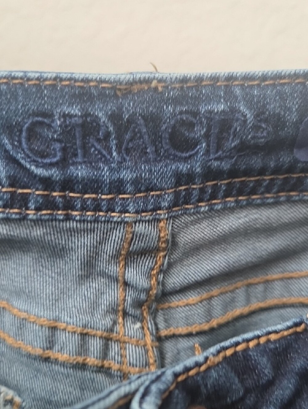 Grace in LA Dark Blue Skinny Jeans Pink Floral Embroidery Distressed Style - Picture 4 of 13